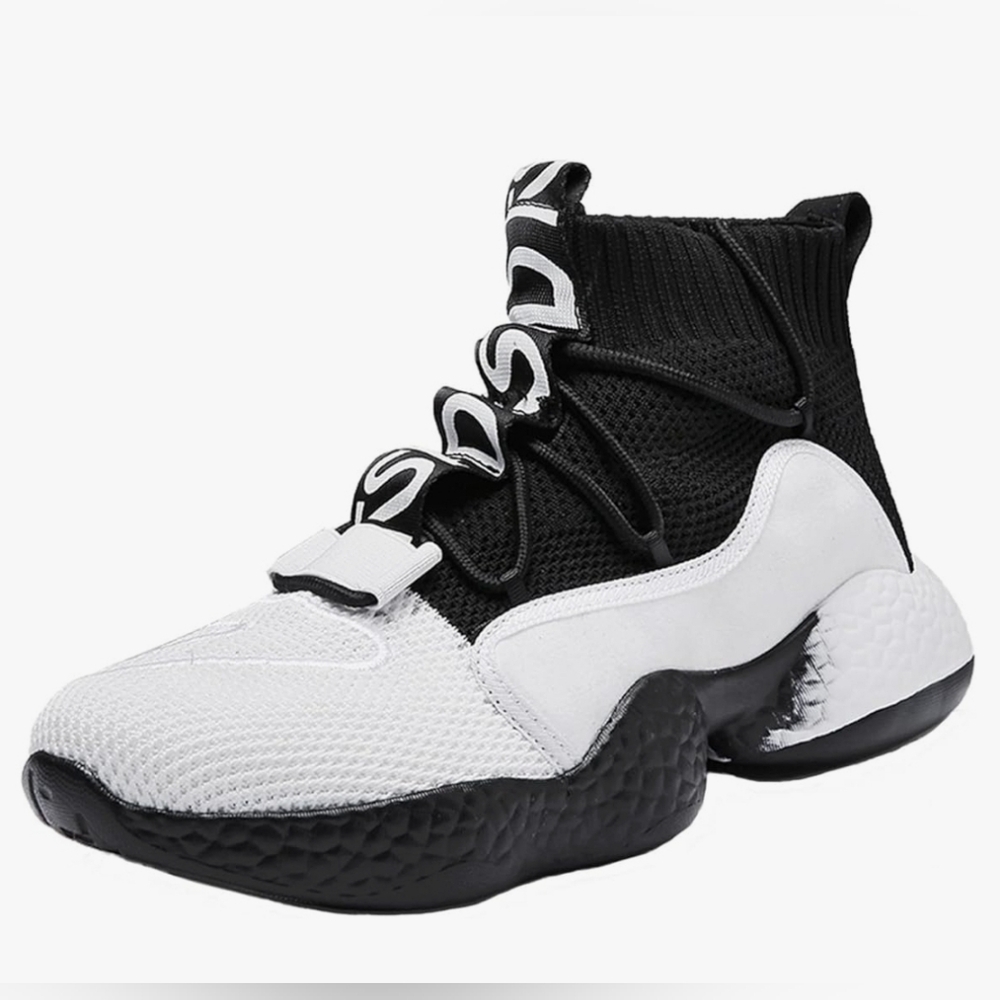 Men's Black & White High-Top Knit Sneakers